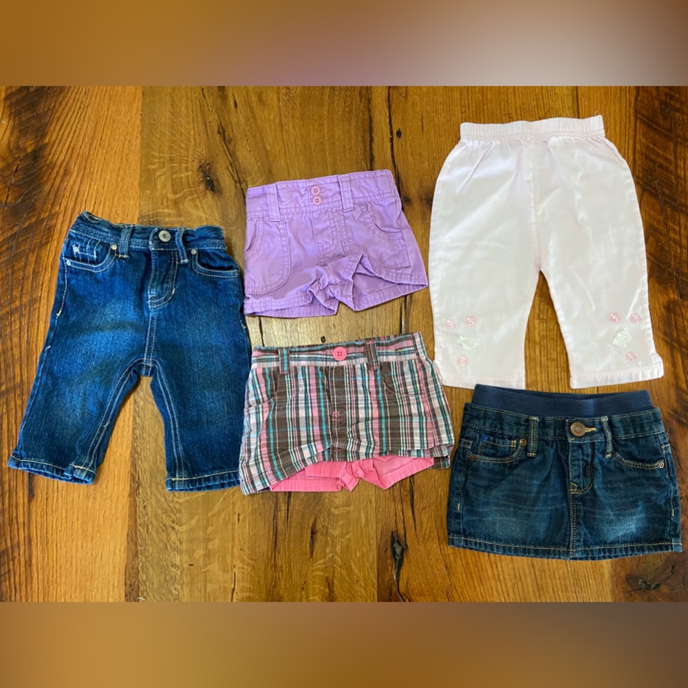 Baby Girl Lot of FIVE Adorable Pants and Shorts, Size 6 Months